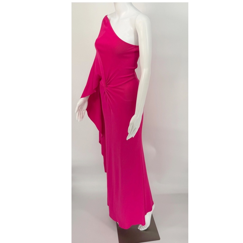 Zara Pink One Shoulder Cape Sleeve Knot Front Ribbed Knit Maxi Dress L 102-65 - Picture 11 of 16